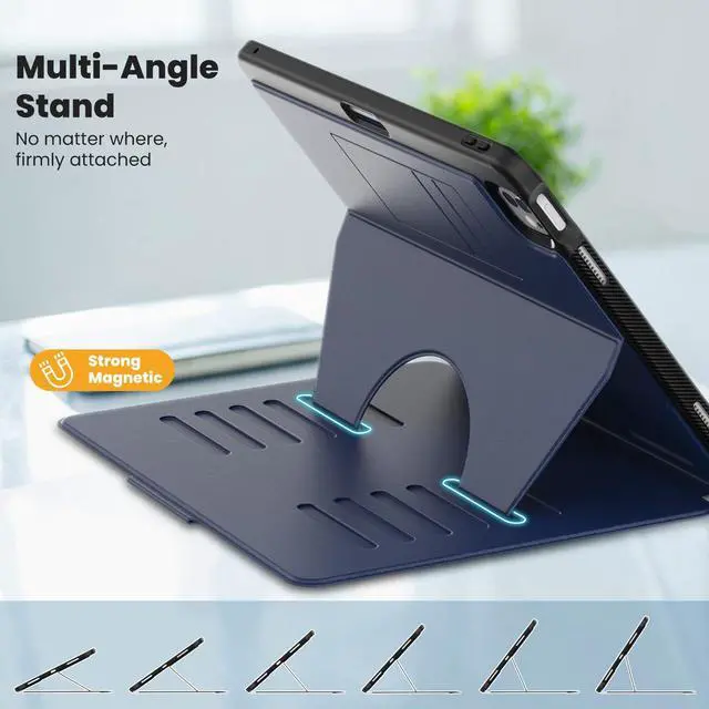 Alt view image 3 of 5 - KAIJIAbox Case for iPad Pro 13 Inch M4 2024,Full Body PU Leather Auto Sleep/Wake Shockproof Cover with Pencil Holder,Card Slot,Strong Magnetic Multi-Angle Stand(Dark Blue)