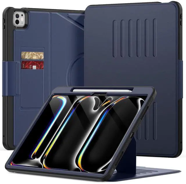 Main image of KAIJIAbox Case for iPad Pro 13 Inch M4 2024,Full Body PU Leather Auto Sleep/Wake Shockproof Cover with Pencil Holder,Card Slot,Strong Magnetic Multi-Angle Stand(Dark Blue)
