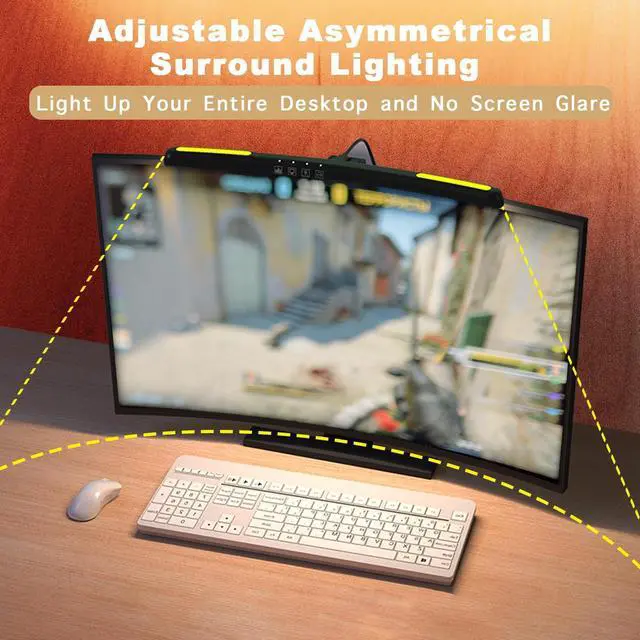 Alt view image 4 of 5 - Curved Monitor Light Bar for 24-27 Inch Curved Screens Light Bar with 7 RGB, Stepless Dimming 3 Color Temperatures USB Powered Gaming Computer Light