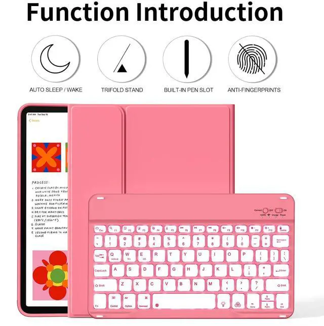 Alt view image 2 of 5 - kenke for iPad 11/10th Gen Case with Keyboard 11/10.9 inch 2025 A16/2022, Detachable Wireless Bluetooth Keyboard Case with Right Side Pencil Holder, Backlit White Square Keycaps (Pink