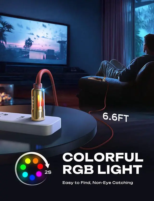 Alt view image 3 of 5 - LISEN 240W Chubby USB C to USB C, 4 in 1 Charging Cable (6.6FT) with Light, USB A/C to C/L Multi Charging Cable for iPhone 16 15 14 Pro Max/MacBook/iPad Pro/SamSungS24,Red