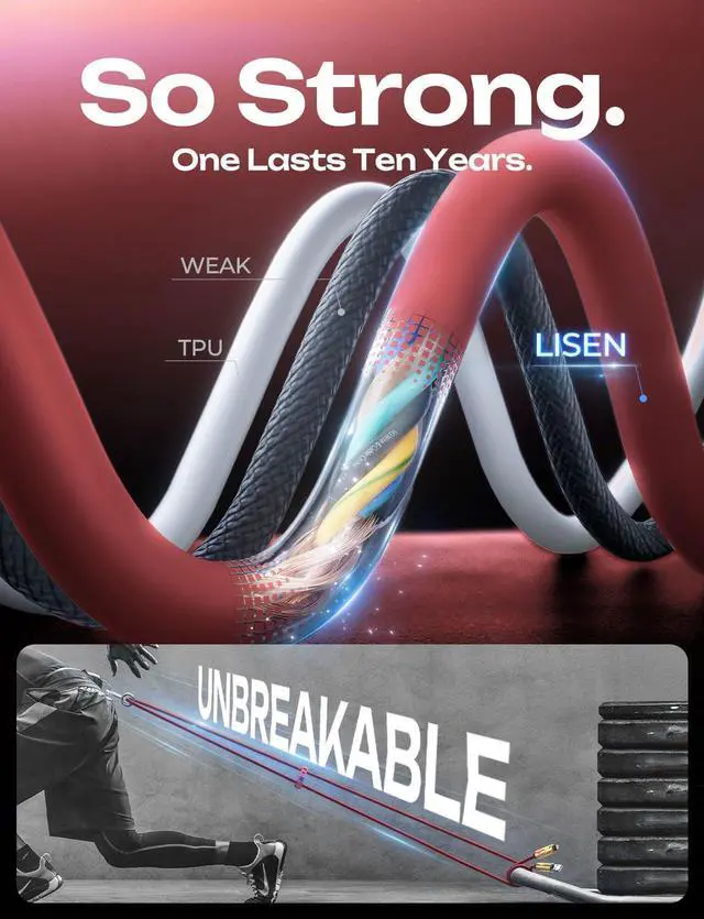 Alt view image 5 of 5 - LISEN 240W Chubby USB C to USB C, 4 in 1 Charging Cable (6.6FT) with Light, USB A/C to C/L Multi Charging Cable for iPhone 16 15 14 Pro Max/MacBook/iPad Pro/SamSungS24,Red