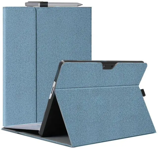Main image of Megoo Surface Pro 9 Case for Microsoft Surface Pro 11/10/9 13", Multiple Angle Adjustment Folio Case Cover with Stylus Pen Holder Compatible with Type Cover Keyboard (Light Blue)