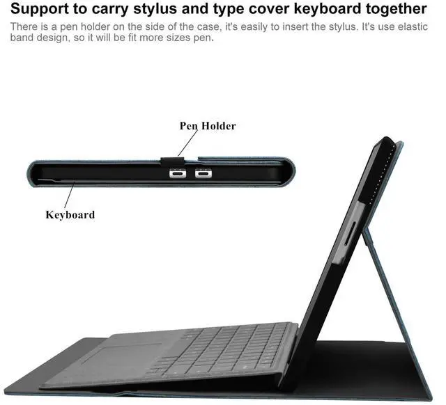 Alt view image 5 of 5 - Megoo Surface Pro 9 Case for Microsoft Surface Pro 11/10/9 13", Multiple Angle Adjustment Folio Case Cover with Stylus Pen Holder Compatible with Type Cover Keyboard (Light Blue)