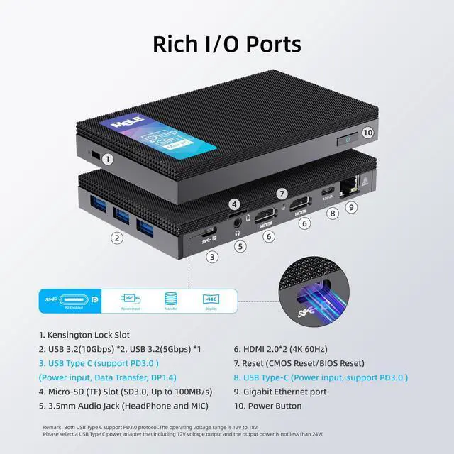Alt view image 5 of 5 - MeLE Quieter3C Fanless Mini PC, Celeron N5105, 8GB RAM, 128GB Storage, Full-Function USB-C, WiFi 5, Support Triple Screen Display, Slim Desktop on Industrial, Home, Office