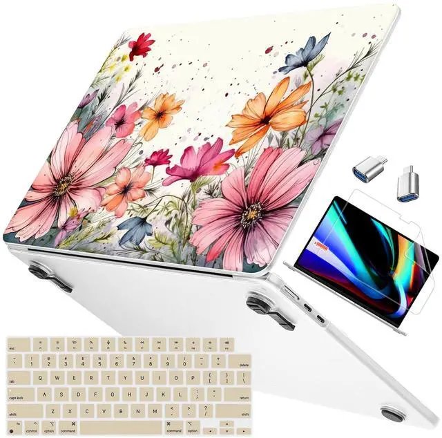 Main image of Mektron Case Compatible with MacBook Air 15.3 inch Printed Cover 2024/2023 M3 A3114 M2 A2941, [Same as Bare MacBook] Protective Hard Shell with Fold Kickstand, Colorful Floral
