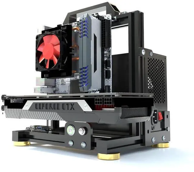 Alt view image 5 of 5 - Open Air Computer Case PC Test Bench ATX ITX MATX Motherboard Chassis Aluminum Bracket DIY Builiding Bare Frame Support ATX Power Supply 120 240 360 Liquid Cooling