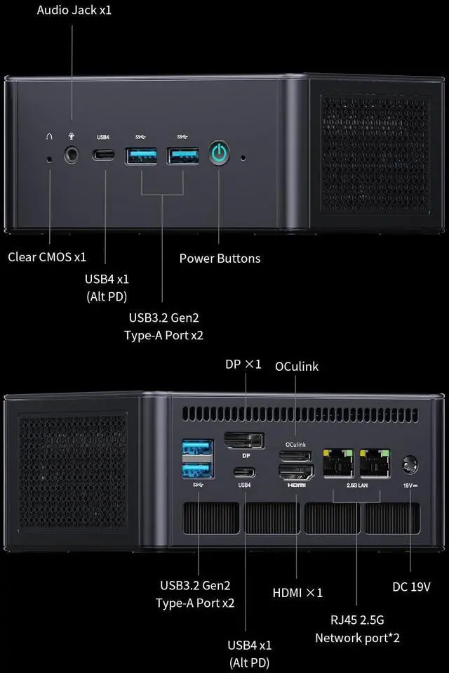 Alt view image 5 of 5 - MINISFORUM UM890 Pro Mini PC AMD Ryzen 9 8945HS(8C/16T, up to 5.2GHz) Barebone Version, 2xUSB4(PD 8K)|1xHDMI|1xDP Four Outputs, 2X RJ45, BT5.2 4xUSB3.2 AMD Radeon 780M Graphics Micro Computer