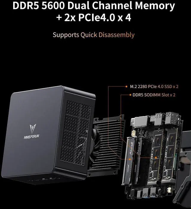 Alt view image 4 of 5 - MINISFORUM UM890 Pro Mini PC AMD Ryzen 9 8945HS(8C/16T, up to 5.2GHz) Barebone Version, 2xUSB4(PD 8K)|1xHDMI|1xDP Four Outputs, 2X RJ45, BT5.2 4xUSB3.2 AMD Radeon 780M Graphics Micro Computer