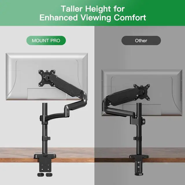 Alt view image 3 of 5 - MOUNT PRO Single Long Monitor Arm, 13 to 32 inch Computer Monitor Desk Mount, Extra Long Adjustable Screen Stand, Tall Display Mount with Tilt, Swivel, Rotation, Hold up to 19.8lbs, VESA 75/100mm