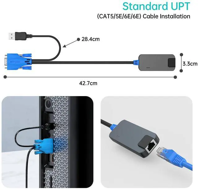 Alt view image 3 of 5 - MT-VIKI 2 Pack USB VGA to RJ45 Dongle, Work for MT-VIKI CAT6 KVM Switch (1708MS-IP) Extend Distances up to 230ft/70m from KVM Console to Servers