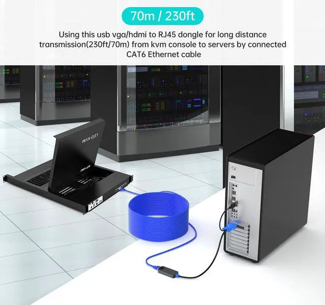 Alt view image 4 of 5 - MT-VIKI 2 Pack USB VGA to RJ45 Dongle, Work for MT-VIKI CAT6 KVM Switch (1708MS-IP) Extend Distances up to 230ft/70m from KVM Console to Servers