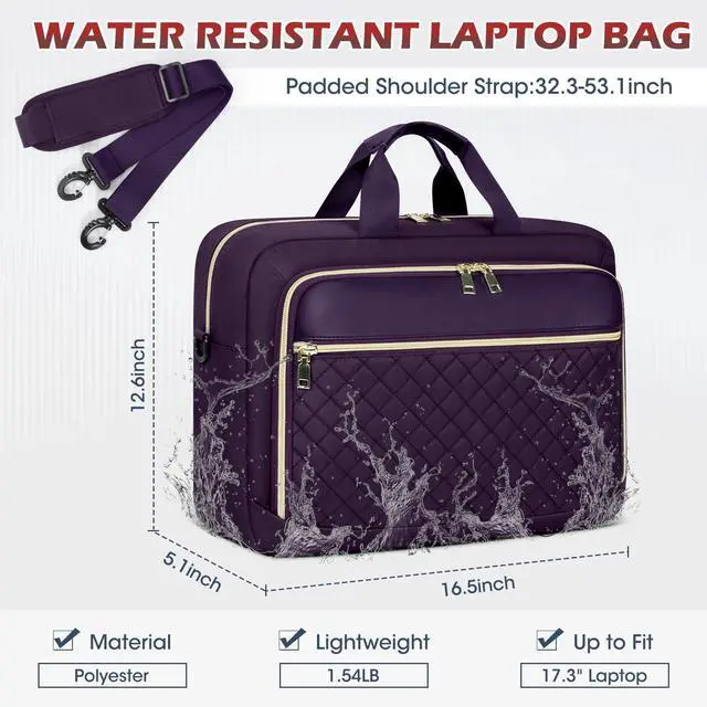 Alt view image 2 of 5 - NEWHEY Laptop Bag 17.3 Inch Laptop Briefcase for Women Men Waterproof Shoulder Messenger Bag Large Computer Bag for Business Office Work College, Purple