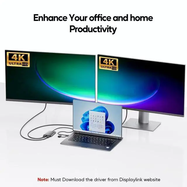 Alt view image 5 of 5 - PULWTOP Displaylink Adapter, USB C to HDMI Adapter with Dual Monitor for Mac M1/M2/M3/M4, USB C to Dual HDMI for MacBook, Laptops, iMac, Driver Required