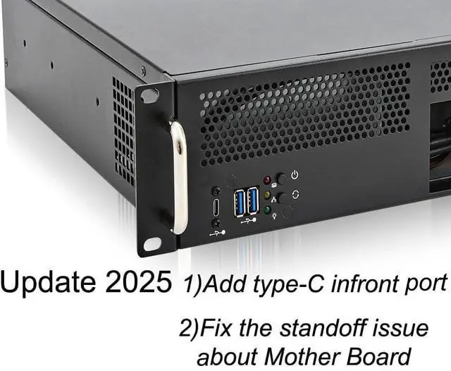 Alt view image 3 of 5 - RackChoice 2U Server Chassis Short Depth 14.17" Front I/O with 2 x 3.5 (int.) mATX M/B,Support ATX PSU with Either top or Side Cooling