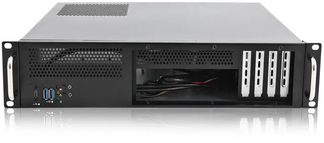 Alt view image 2 of 5 - RackChoice 2U Server Chassis Short Depth 14.17" Front I/O with 2 x 3.5 (int.) mATX M/B,Support ATX PSU with Either top or Side Cooling