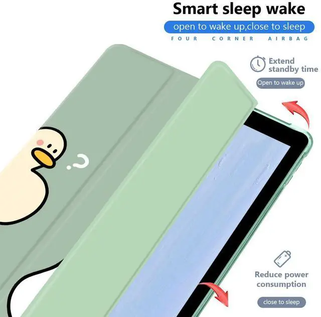 Alt view image 3 of 5 - JOYLAND Funny Duck Pad Case for 10.2 Inch iPad 9th/7th/8th Generation with Pencil Holder, Foldable for iPad 2021/2020/2019 Case Cartoon Green Leather Protective Cover, Auto Wake/Sleep