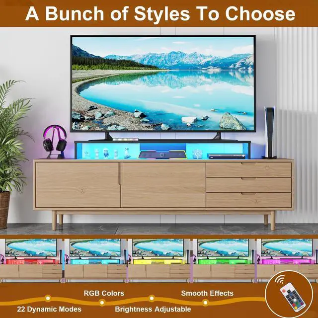 Alt view image 2 of 5 - TV Riser Stand with LED Lights, 42.5" Super Large Monitor Stand Riser, Tabletop TV Stand Riser for Desk, Desk Shelf for Top of Desk, Desktop Organizer for Computer, TV, Laptop, Printer