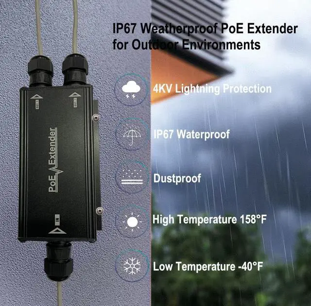 Alt view image 3 of 5 - 2 Channel Gigabit PoE++ Extender Outdoor, 2 Port PoE Out, IP67 Waterproof, 10/100/1000Mbps, Wall-Mount, Comply with IEEE 802.3af/at/bt, 90W PoE Repeater/Amplifier/Booster for IP Cameras, VoIP Phone