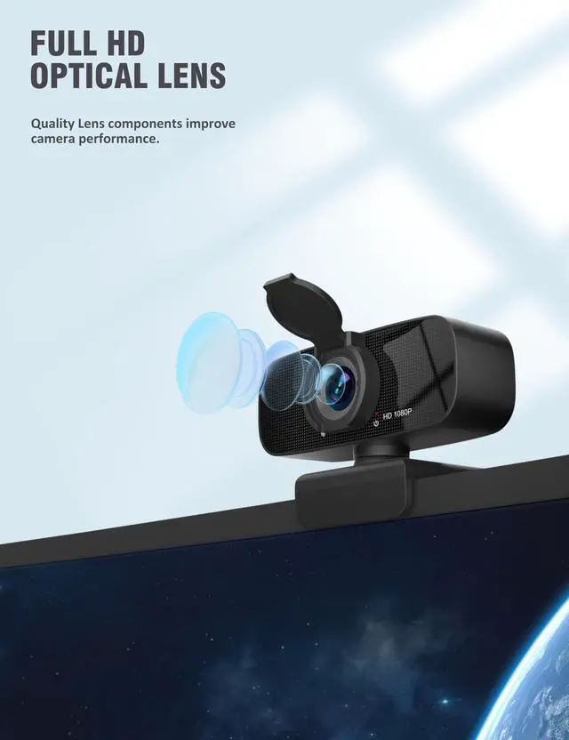 Alt view image 3 of 5 - RUWBY Full HD 1080P Webcam with Microphone and Rotatable Tripod, Light Correction, Wide Angle and Plug and Play Video Camera for Desktop PC or Laptop