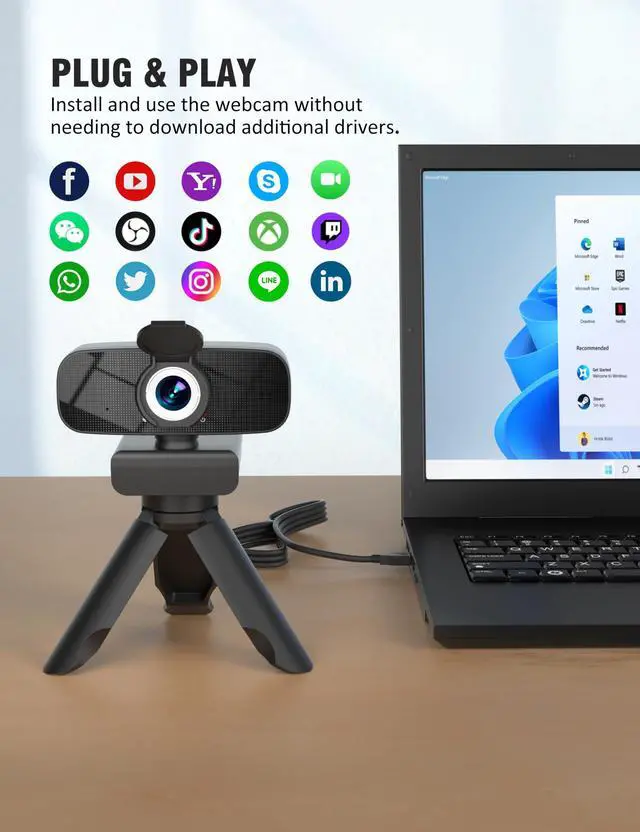Alt view image 5 of 5 - RUWBY Full HD 1080P Webcam with Microphone and Rotatable Tripod, Light Correction, Wide Angle and Plug and Play Video Camera for Desktop PC or Laptop