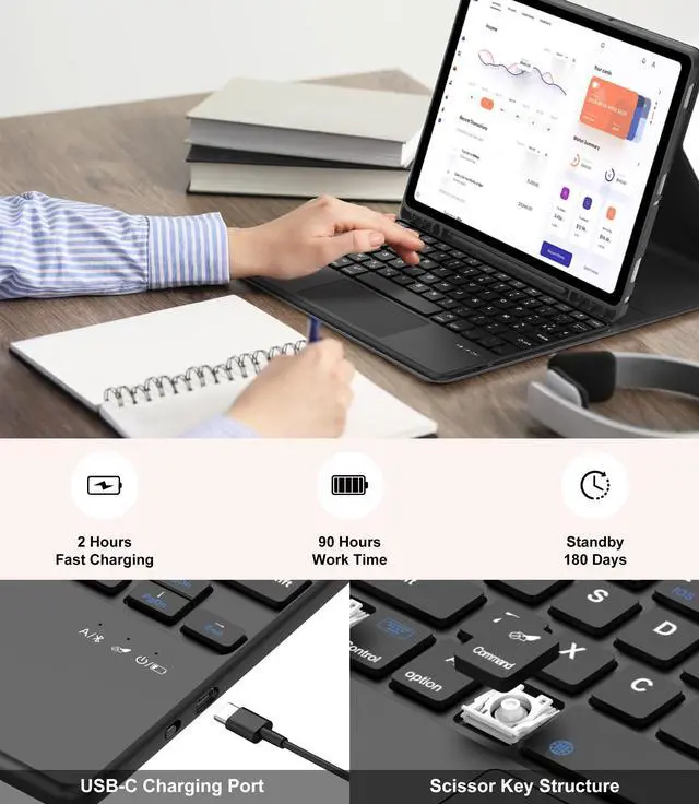 Alt view image 4 of 5 - Keyboard Case for Samsung Galaxy A9 Plus Tab 11inch, Galaxy Tab A9+ 5G Case with Touch Keypad - Detachable Bluetooth Keyboard with Trackpad, Cover for Samsung Tablet A9Plus with Pen Holder, Navy Blue