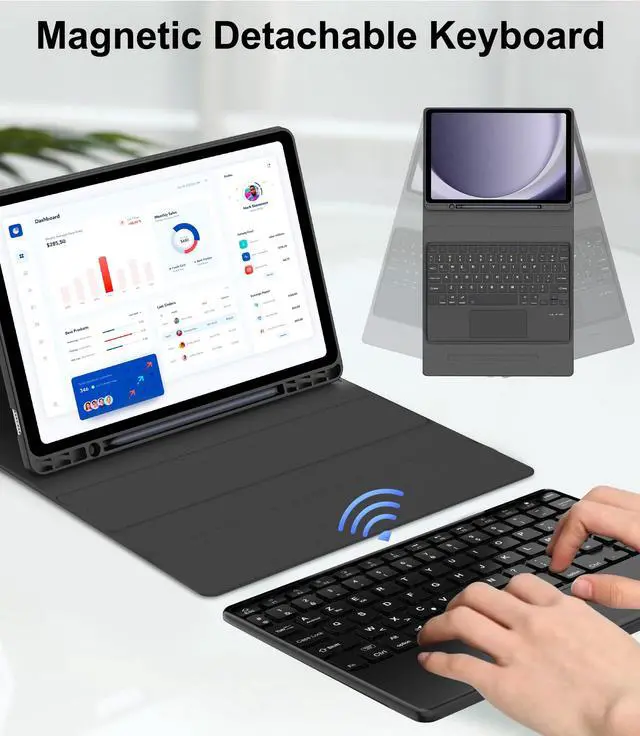 Alt view image 5 of 5 - Keyboard Case for Samsung Galaxy A9 Plus Tab 11inch, Galaxy Tab A9+ 5G Case with Touch Keypad - Detachable Bluetooth Keyboard with Trackpad, Cover for Samsung Tablet A9Plus with Pen Holder, Navy Blue