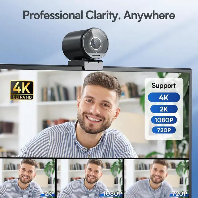 Alt view image 4 of 5 - EMEET SmartCam S800-4K Webcam with Tripod for Streaming, Sony 1/2'' Sensor, Supports HDR, PDAF&TOF Dual-autofocus, 1080P@60FPS, Adjustable Heights with 360° Swivel Head, Perfect for Live Streaming
