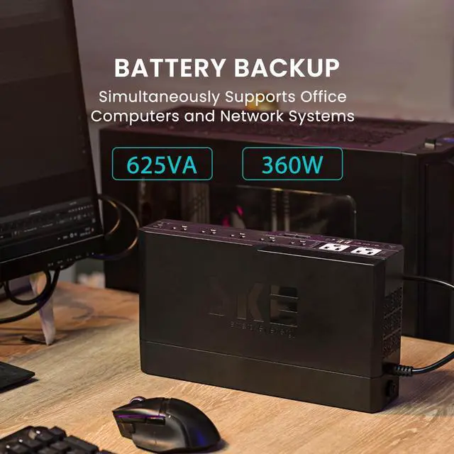 Alt view image 4 of 5 - SKE SMART KEY ENERGY Compact Size 625VA/360W UPS Battery Backup & Surge Protector for Computer, Router, Modem & Network Devices