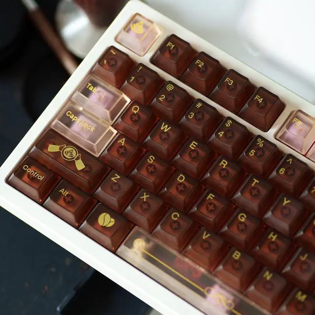 Main image of Brown Clear Keycaps, Fog Translucent Keycap 75 Percent, Custom Cherry Profile Keyboard Keycap Set, Shine Through Keycap for 60% 65% 75% 100% Mx Switches Gaming Mechanical Keyboard(153key)