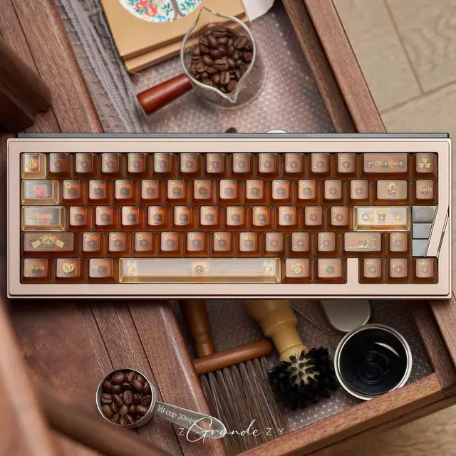 Alt view image 2 of 5 - Brown Clear Keycaps, Fog Translucent Keycap 75 Percent, Custom Cherry Profile Keyboard Keycap Set, Shine Through Keycap for 60% 65% 75% 100% Mx Switches Gaming Mechanical Keyboard(153key)