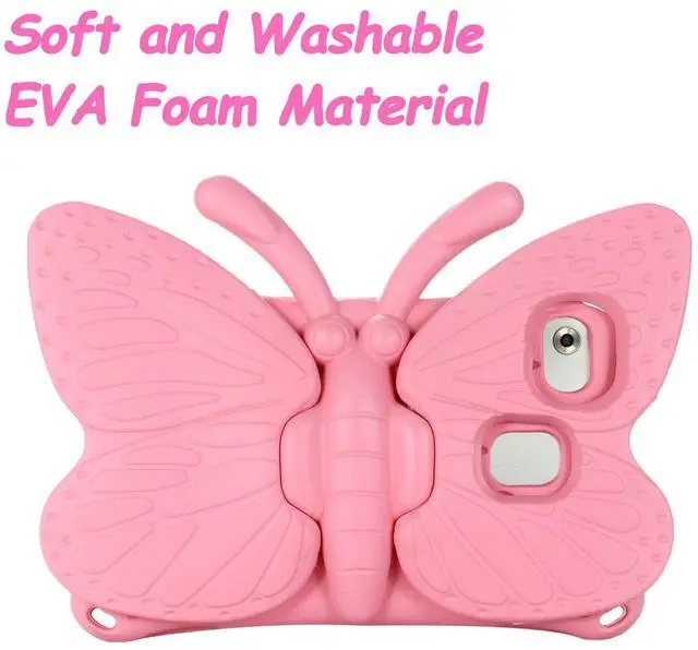 Alt view image 2 of 5 - Tading Kids Case for BLU M8L 8 inch Tablet, Cute Butterfly Kid Proof EVA Foam Protective Stand Cover for BLU Tablet - Pink
