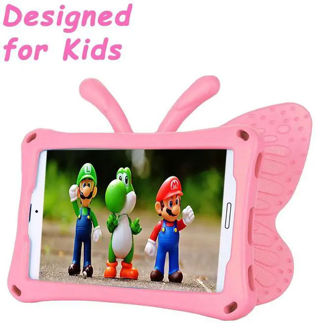 Alt view image 3 of 5 - Tading Kids Case for BLU M8L 8 inch Tablet, Cute Butterfly Kid Proof EVA Foam Protective Stand Cover for BLU Tablet - Pink
