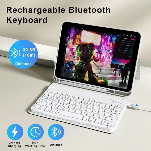 Alt view image 3 of 5 - SZPSGC for iPad (A16) 11th/10th Generation Case with Keyboard, 11 Inch/10.9 Inch iPad (2025/2022), Detachable Wireless Bluetooth Keyboard, Stand Folio Cover with Pencil Holder, Cream White