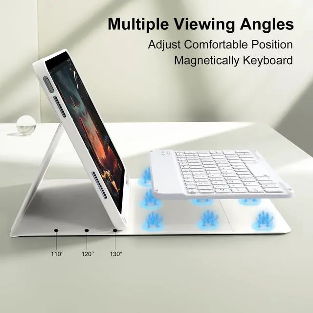 Alt view image 4 of 5 - SZPSGC for iPad (A16) 11th/10th Generation Case with Keyboard, 11 Inch/10.9 Inch iPad (2025/2022), Detachable Wireless Bluetooth Keyboard, Stand Folio Cover with Pencil Holder, Cream White