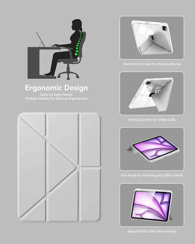 Alt view image 4 of 5 - Folio Magnetic Cover Compatible with iPad Air 11-inch Case M2/M3, Replacement for iPad Pro 11-inch Case(4th/3rd/2nd/1st) with Multi-Angle Stand, 10.9 inch Air 5th/4th Clear Cover with Pencil Holder
