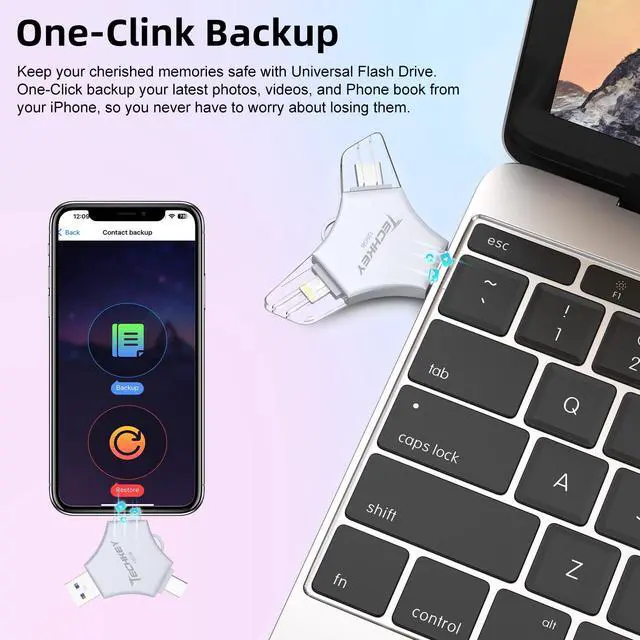 Alt view image 4 of 5 - MFi Certified USB 3.0 Flash Drive 128GB for iPhone, 3in1 External Memory Photo Keeper Storage Stick for Picture/Video/Data Saver/Backup, High Speed Thumb/Jump/Hard Drives for iPhone/iPad/Android/PC