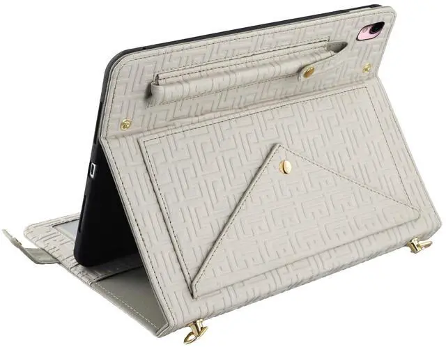 Alt view image 2 of 5 - Handbag Case for iPad 9th 8th 7th Gen 10.2"/Air 3 2019/Pro 10.5, Techcircle Elegant Crossbody Folio Stand Wallet Case w/Pencil Holder, Card Slots, Hand Strap, Shoulder Strap, Off-White