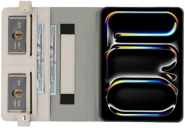 Alt view image 4 of 5 - Handbag Case for iPad 9th 8th 7th Gen 10.2"/Air 3 2019/Pro 10.5, Techcircle Elegant Crossbody Folio Stand Wallet Case w/Pencil Holder, Card Slots, Hand Strap, Shoulder Strap, Off-White