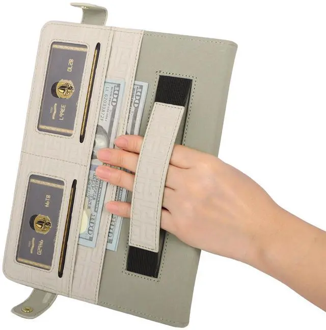 Alt view image 5 of 5 - Handbag Case for iPad 9th 8th 7th Gen 10.2"/Air 3 2019/Pro 10.5, Techcircle Elegant Crossbody Folio Stand Wallet Case w/Pencil Holder, Card Slots, Hand Strap, Shoulder Strap, Off-White