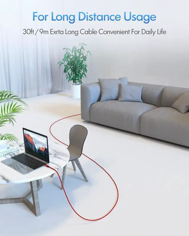 Alt view image 2 of 5 - etguuds [30ft/9m] USB C Cable, Extra Long USB-C to USB-C Cable Fast Charging, Type C 2.0 to Type C Cable PD Charger Power Cord for Galaxy pad Pro Switch Pixel & USB-C Phone Tablet Laptop