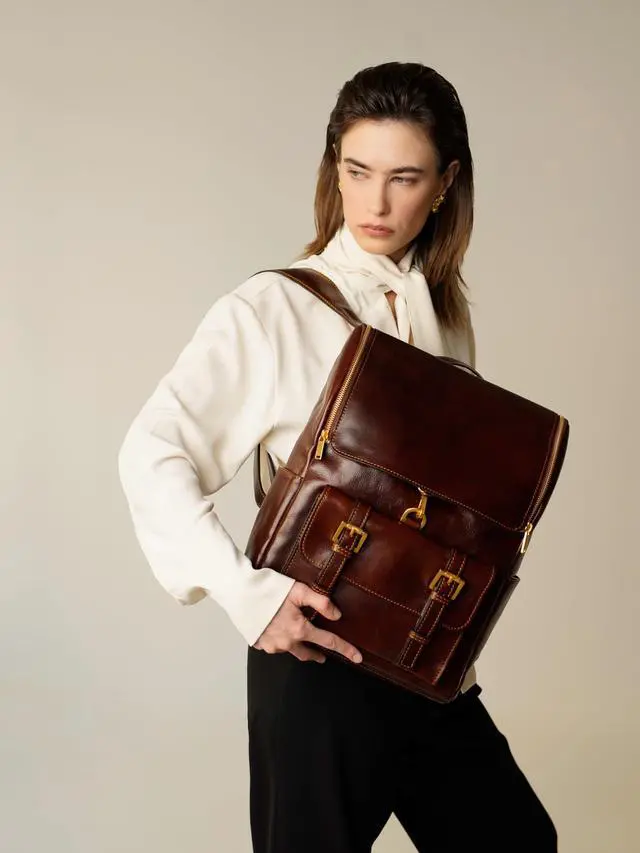 Alt view image 3 of 5 - Time Resistance Leather Backpack - Laptop Travel Bag Rucksack up to 15 - Bag for Men and Women (Brown)