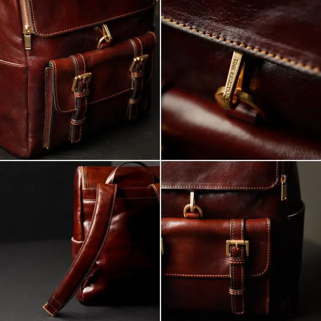 Alt view image 5 of 5 - Time Resistance Leather Backpack - Laptop Travel Bag Rucksack up to 15 - Bag for Men and Women (Brown)