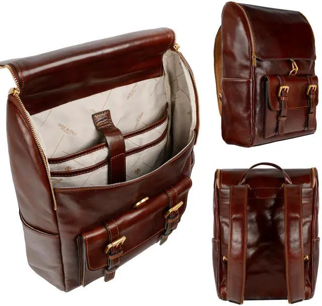 Alt view image 4 of 5 - Time Resistance Leather Backpack - Laptop Travel Bag Rucksack up to 15 - Bag for Men and Women (Brown)