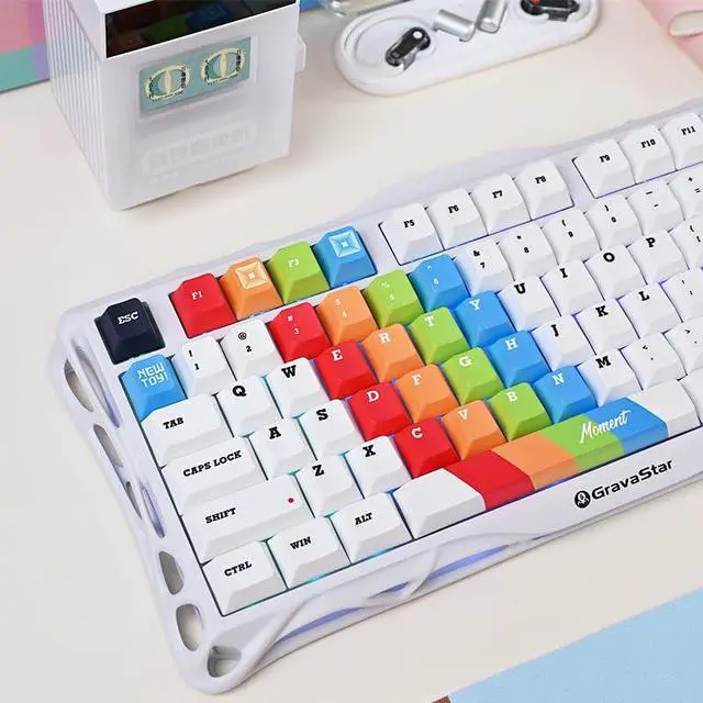 Alt view image 4 of 5 - TIMSEKER Rainbow Theme White Keycaps, Dye Sublimation Cherry Profile PBT Keycap Set, 1.7mm Thick Cool Custom Key Cap for ANSI Layout Mechanical Gaming Keyboard, 134 Keys