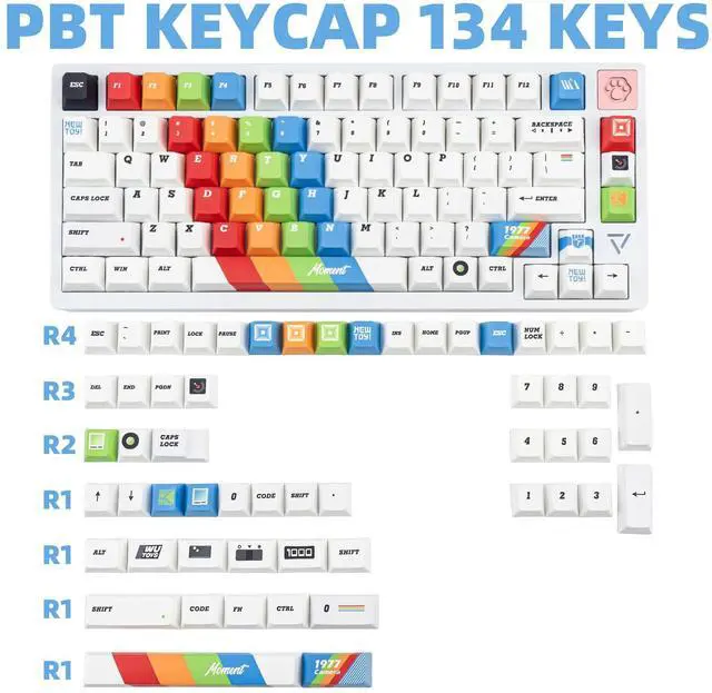 Alt view image 3 of 5 - TIMSEKER Rainbow Theme White Keycaps, Dye Sublimation Cherry Profile PBT Keycap Set, 1.7mm Thick Cool Custom Key Cap for ANSI Layout Mechanical Gaming Keyboard, 134 Keys