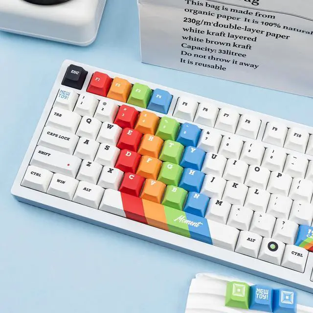 Alt view image 5 of 5 - TIMSEKER Rainbow Theme White Keycaps, Dye Sublimation Cherry Profile PBT Keycap Set, 1.7mm Thick Cool Custom Key Cap for ANSI Layout Mechanical Gaming Keyboard, 134 Keys