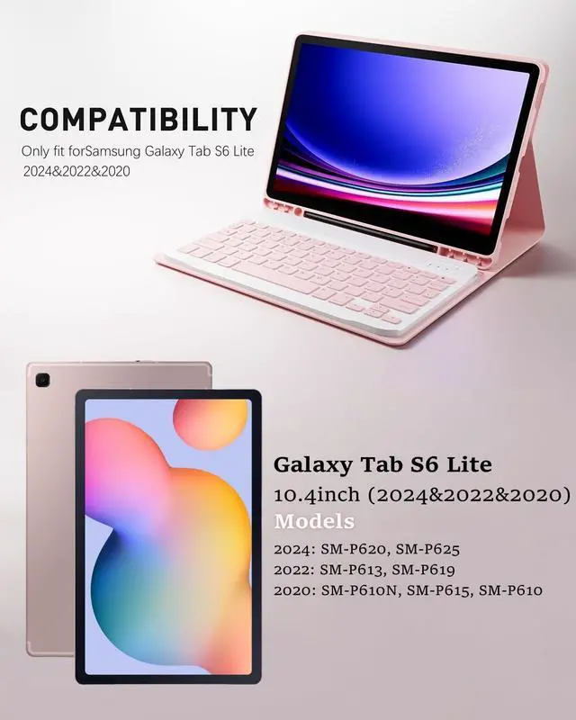 Alt view image 2 of 5 - TUNKARMOR Case Keyboard for Samsung Galaxy Tab S6 Lite 10.4 inch 2024 2022 2020 Built-in Pencil Holder with Mouse - Pink