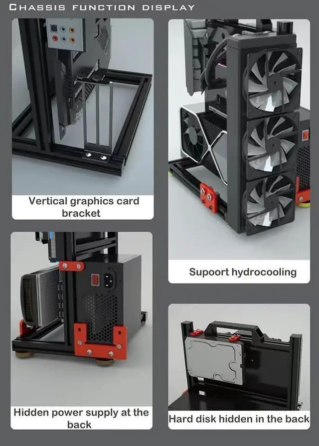 Alt view image 3 of 5 - PC Test Bench Open Air Computer Case EATX Motherboard Chassis Aluminum Bracket DIY Bare Frame EATX Support 120 240 360 Liquid Cooling