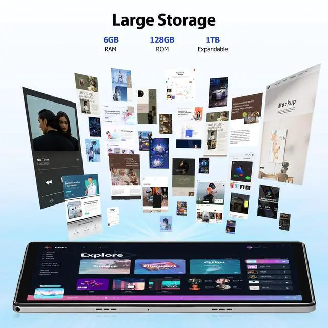 Alt view image 4 of 5 - Wainyok Tablet 10.1 inch Android 13 : Octa-Core Processor 2.0GHz, 6GB RAM 128GB ROM (1TB TF) | 2.4G/5G WiFi, Google GMS Bluetooth5.0 Dual Cameras